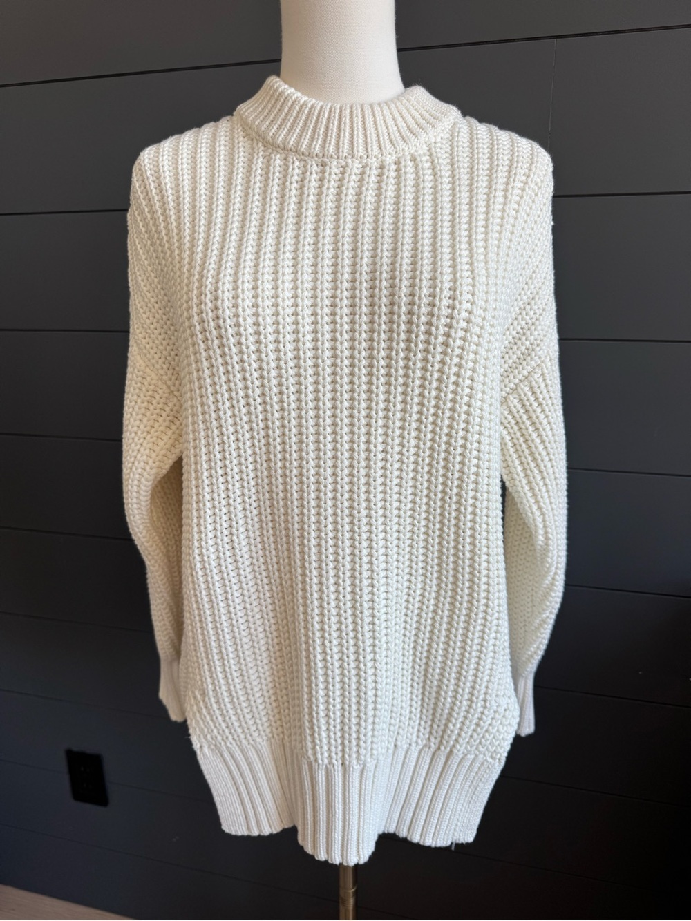 Pistola Ecru Helene NWT Chunky Ribbed Split Hem Sweater Cream Cotton Winter
